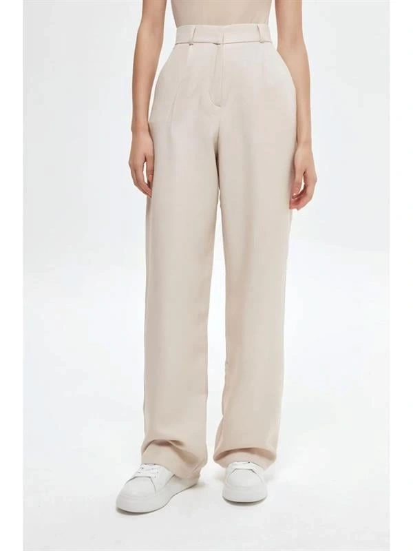 23K71073 Yüksek Bel İspanyol Paça Kumaş Pantolon