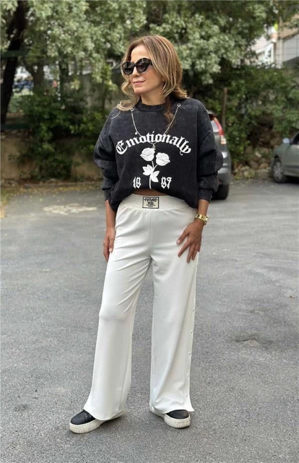 Baskılı Oversıze Kadın Sweatshirt