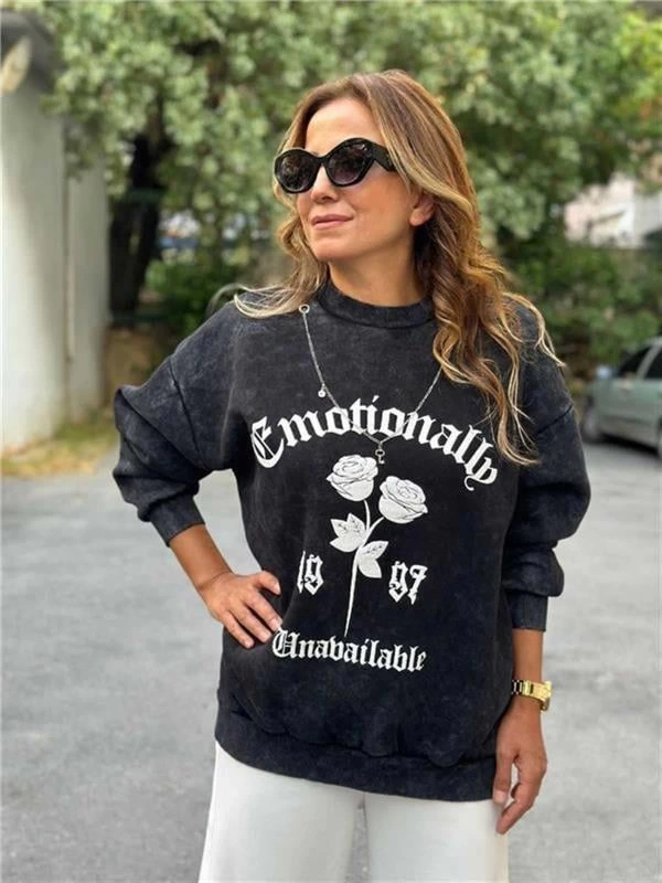 Baskılı Oversıze Kadın Sweatshirt