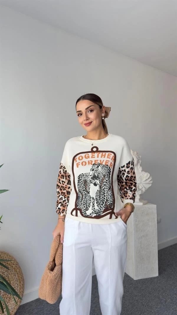 Leopar Desenli Kadın Sweatshier
