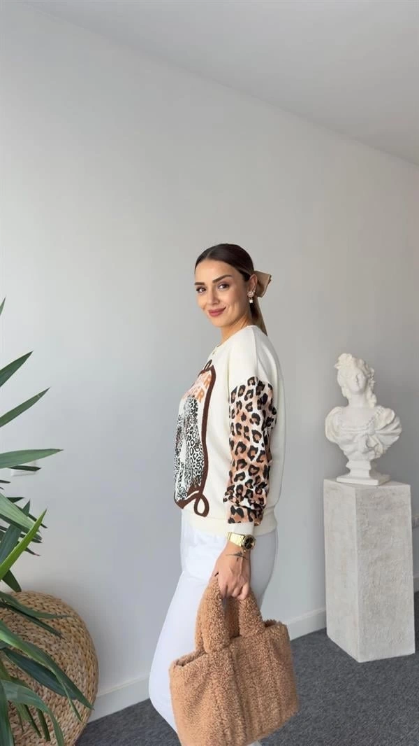 Leopar Desenli Kadın Sweatshier