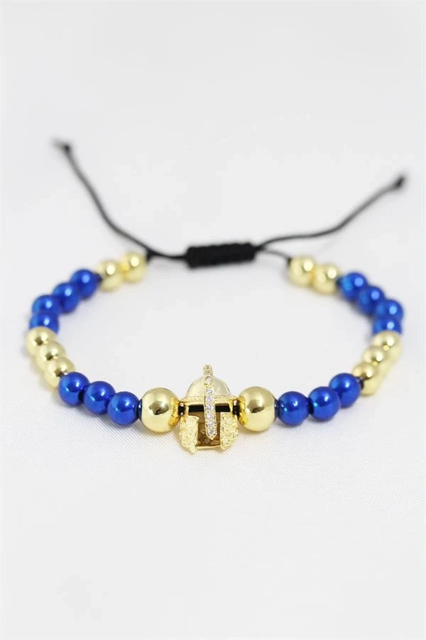 Sarı Lacivert Renkli Çelik Zirkon Objeli Asansörlü Bileklik