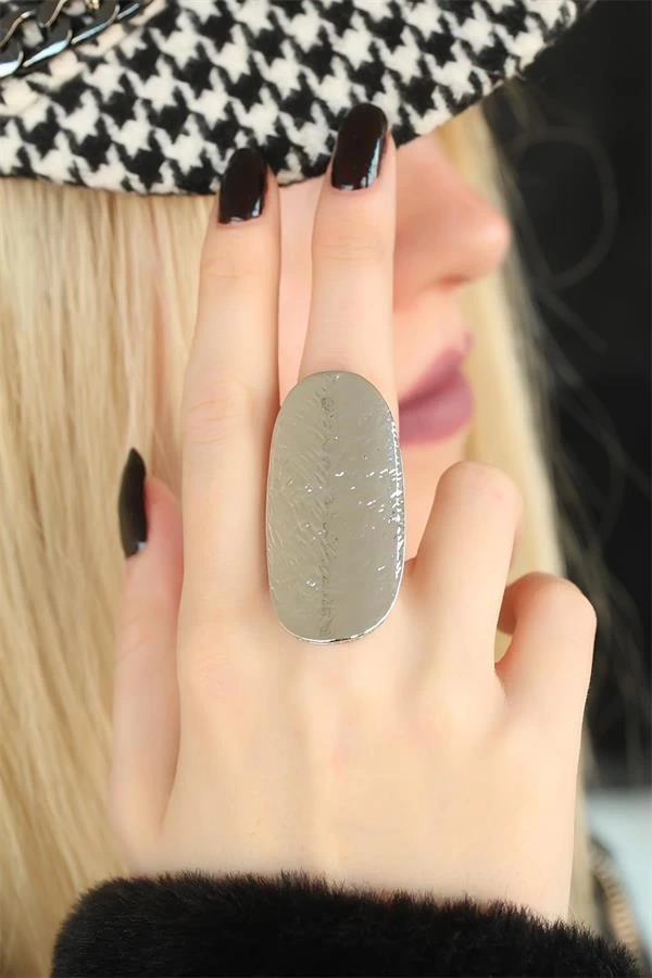 Silver Renk Elips Bayan Ayarlamalı Yüzük