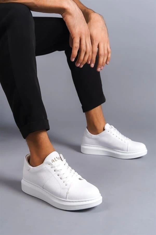 SLW151 Boost Bağcıklı Cilt Erkek Günlük Sneaker Ayakkabı CBT - Beyaz