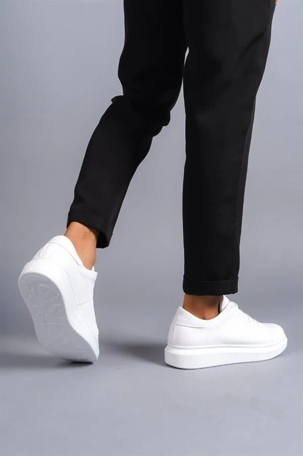 SLW151 Boost Bağcıklı Cilt Erkek Günlük Sneaker Ayakkabı CBT - Beyaz