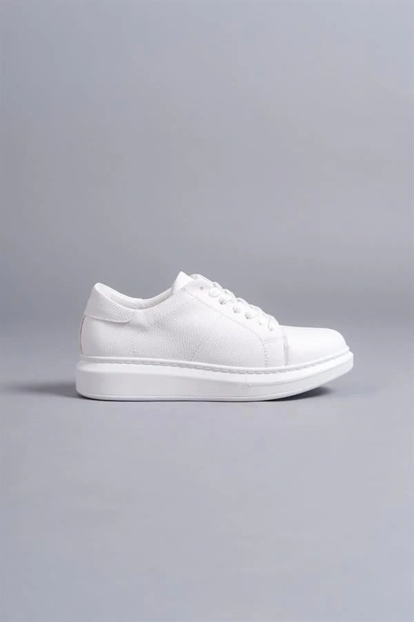 SLW151 Boost Bağcıklı Cilt Erkek Günlük Sneaker Ayakkabı CBT - Beyaz