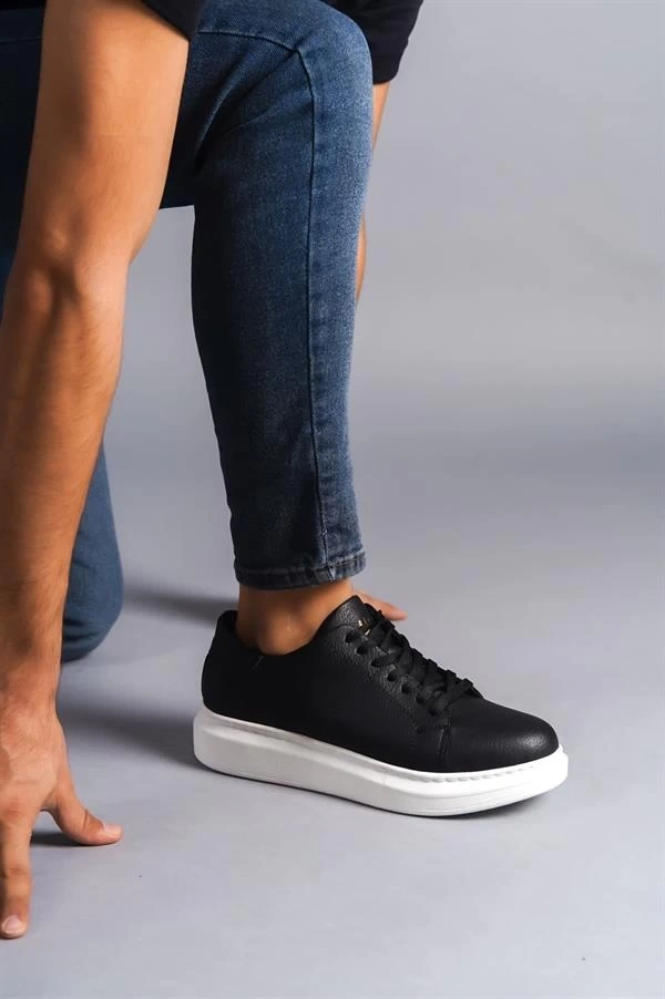 SLW151 Boost Bağcıklı Cilt Erkek Günlük Sneaker Ayakkabı CBT - Siyah