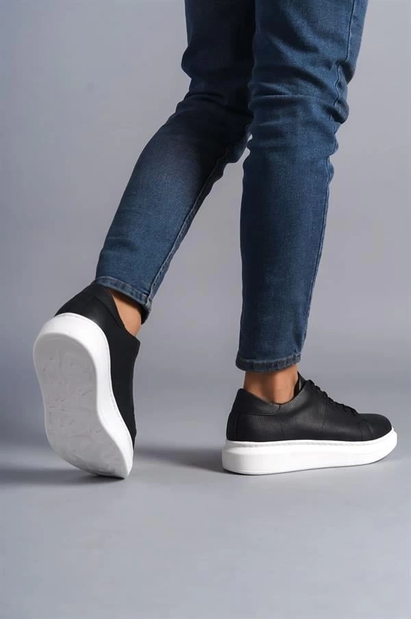 SLW151 Boost Bağcıklı Cilt Erkek Günlük Sneaker Ayakkabı CBT - Siyah