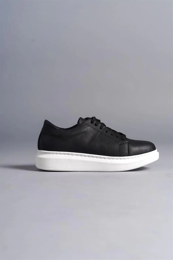 SLW151 Boost Bağcıklı Cilt Erkek Günlük Sneaker Ayakkabı CBT - Siyah