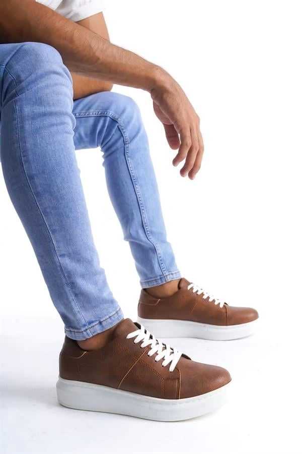 SLW151 Boost Bağcıklı Cilt Erkek Günlük Sneaker Ayakkabı CBT - Taba