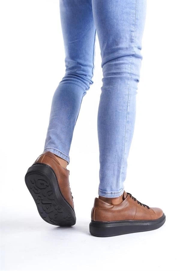 SLW151 Boost Bağcıklı Cilt Erkek Günlük Sneaker Ayakkabı CST - Taba