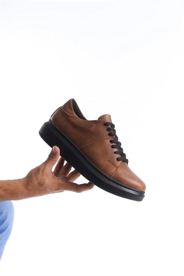 SLW151 Boost Bağcıklı Cilt Erkek Günlük Sneaker Ayakkabı CST - Taba