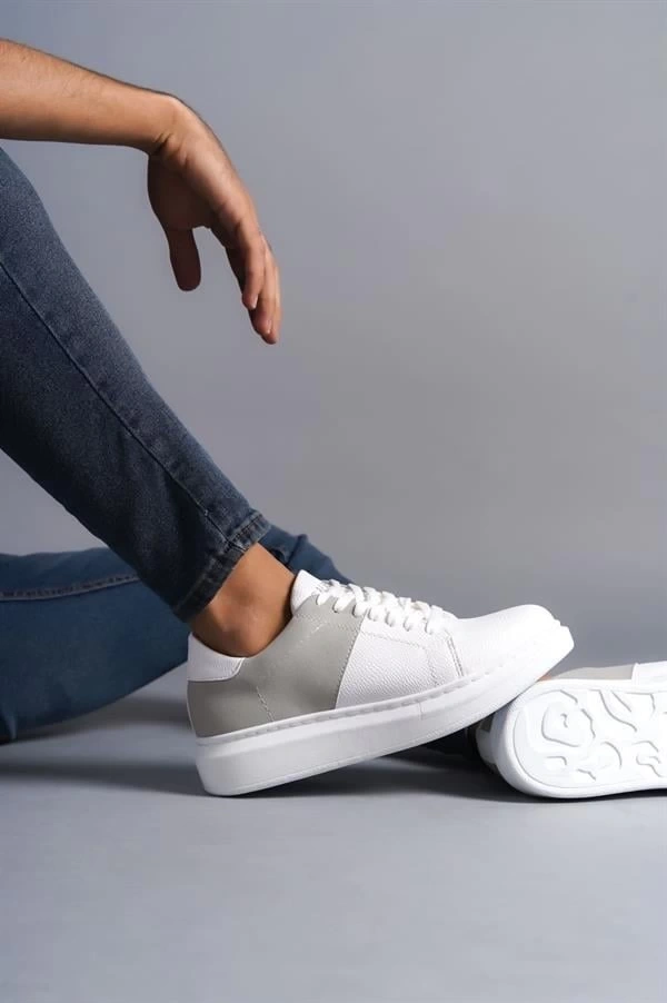 SLW151 Boost Bağcıklı Cilt Süet Erkek Günlük Sneaker Ayakkabı CSBT - Beyaz/Gri