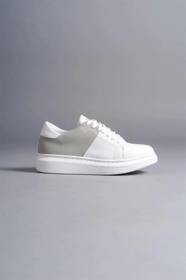 SLW151 Boost Bağcıklı Cilt Süet Erkek Günlük Sneaker Ayakkabı CSBT - Beyaz/Gri