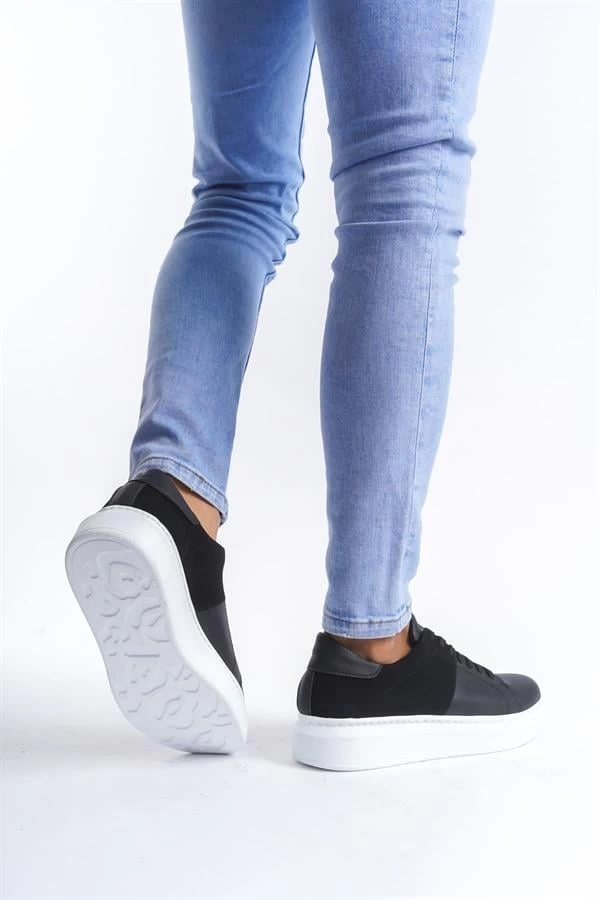 SLW151 Boost Bağcıklı Cilt Süet Erkek Günlük Sneaker Ayakkabı CSBT - Siyah