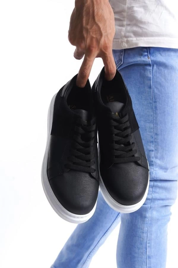 SLW151 Boost Bağcıklı Cilt Süet Erkek Günlük Sneaker Ayakkabı CSBT - Siyah