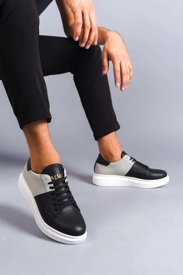 SLW151 Boost Bağcıklı Cilt Süet Erkek Günlük Sneaker Ayakkabı CSBT - Siyah/Gri