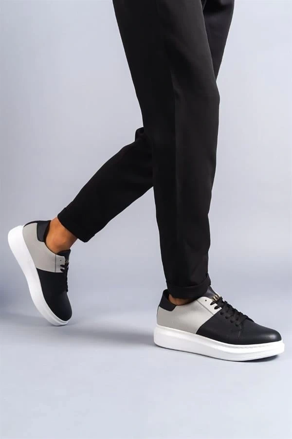 SLW151 Boost Bağcıklı Cilt Süet Erkek Günlük Sneaker Ayakkabı CSBT - Siyah/Gri