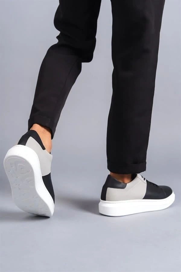 SLW151 Boost Bağcıklı Cilt Süet Erkek Günlük Sneaker Ayakkabı CSBT - Siyah/Gri