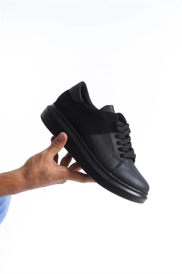 SLW151 Boost Bağcıklı Cilt Süet Erkek Günlük Sneaker Ayakkabı CSST - Siyah