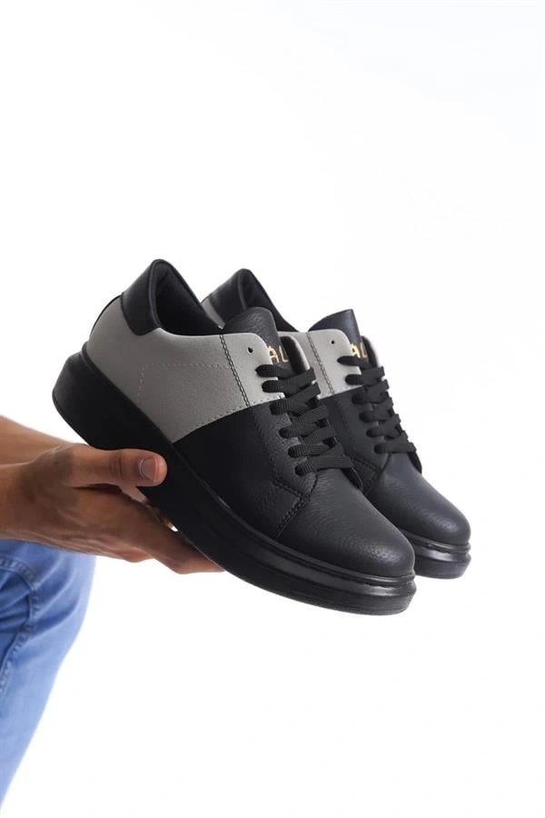 SLW151 Boost Bağcıklı Cilt Süet Erkek Günlük Sneaker Ayakkabı CSST - Siyah/Gri