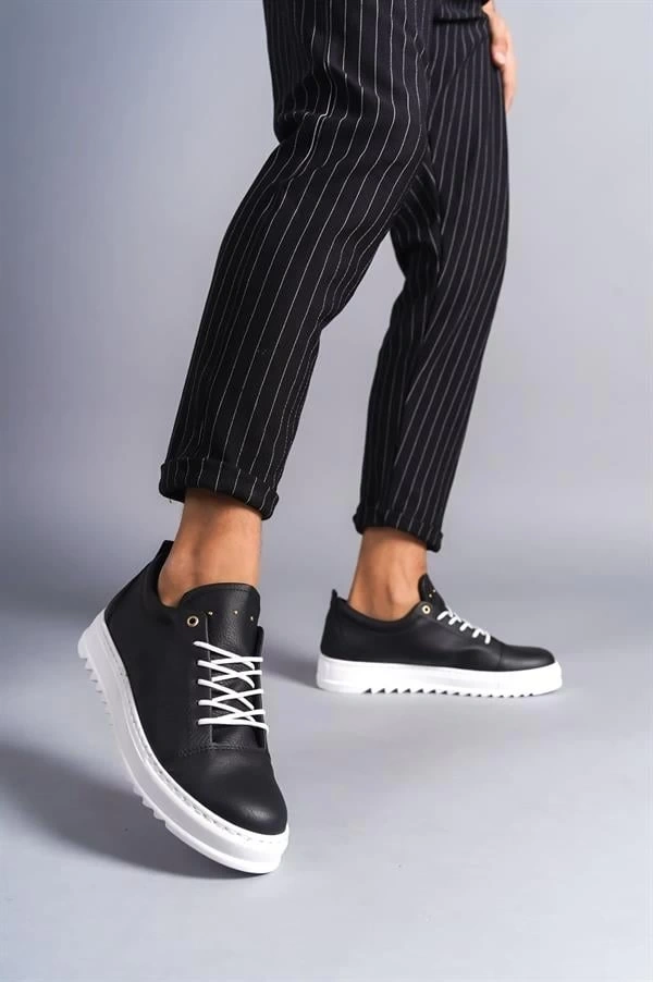SLW152 Cool Bağcıklı Cilt Erkek Günlük Spor Klasik Ayakkabı CBT - Siyah