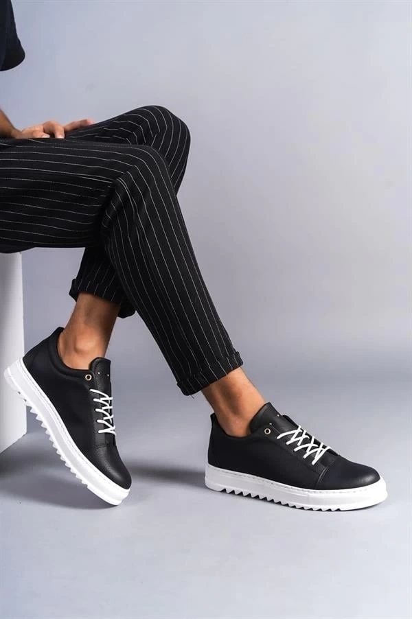 SLW152 Cool Bağcıklı Cilt Erkek Günlük Spor Klasik Ayakkabı CBT - Siyah