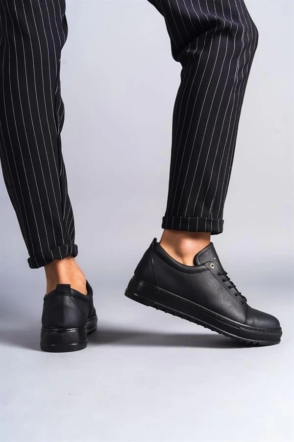 SLW152 Cool Bağcıklı Cilt Erkek Günlük Spor Klasik Ayakkabı CST - Siyah