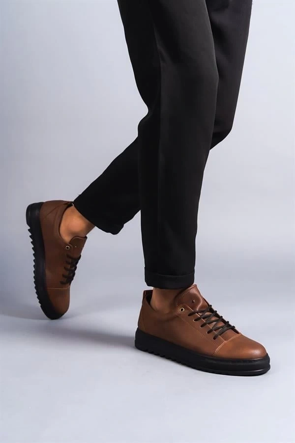 SLW152 Cool Bağcıklı Cilt Erkek Günlük Spor Klasik Ayakkabı CST - Taba