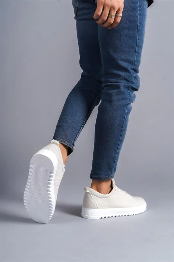 SLW152 Cool Bağcıklı Keten Erkek Günlük Spor Klasik Ayakkabı KBT - Beyaz