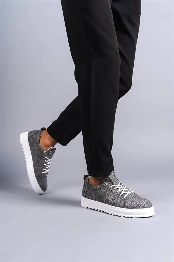 SLW152 Cool Bağcıklı Keten Erkek Günlük Spor Klasik Ayakkabı KBT - Gri