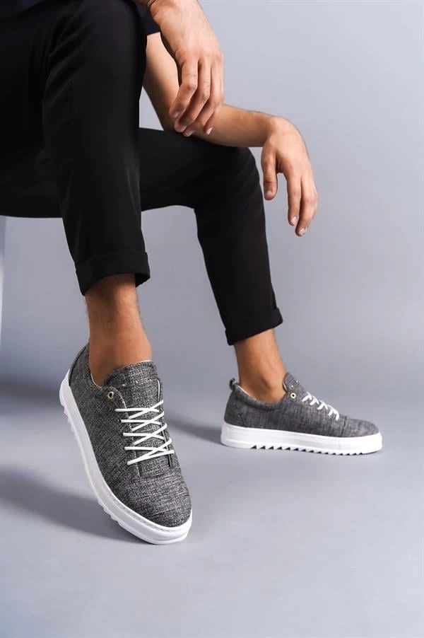 SLW152 Cool Bağcıklı Keten Erkek Günlük Spor Klasik Ayakkabı KBT - Gri