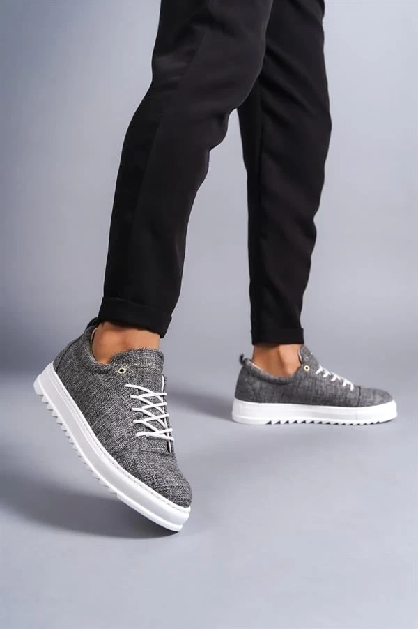 SLW152 Cool Bağcıklı Keten Erkek Günlük Spor Klasik Ayakkabı KBT - Gri