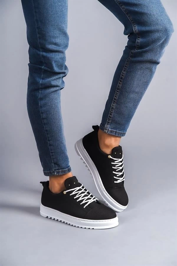 SLW152 Cool Bağcıklı Keten Erkek Günlük Spor Klasik Ayakkabı KBT - Siyah
