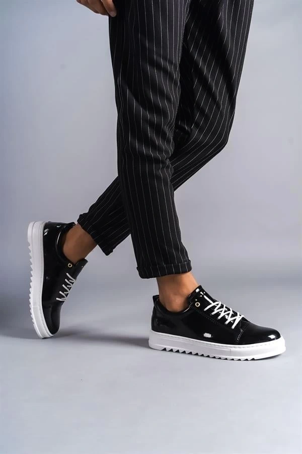 SLW152 Cool Bağcıklı Rugan Erkek Günlük Spor Klasik Ayakkabı RBT - Siyah