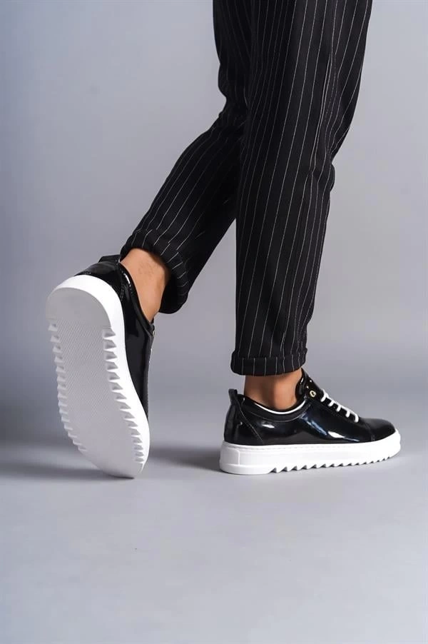 SLW152 Cool Bağcıklı Rugan Erkek Günlük Spor Klasik Ayakkabı RBT - Siyah