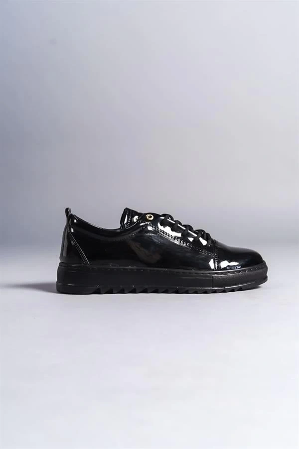 SLW152 Cool Bağcıklı Rugan Erkek Günlük Spor Klasik Ayakkabı RST - Siyah