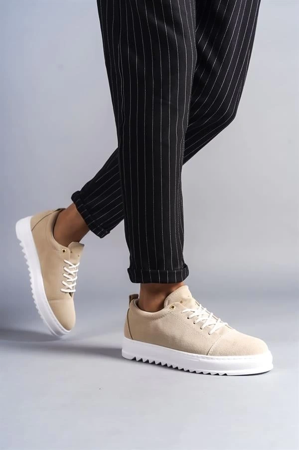 SLW152 Cool Bağcıklı Süet Erkek Günlük Spor Klasik Ayakkabı SBT - Krem