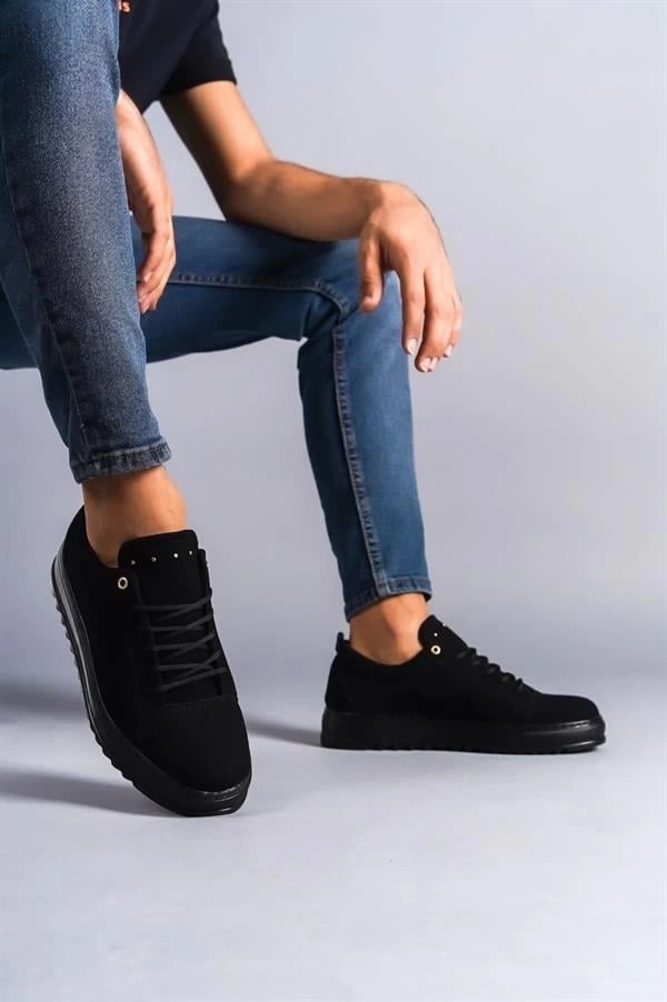 SLW152 Cool Bağcıklı Süet Erkek Günlük Spor Klasik Ayakkabı SST - Siyah