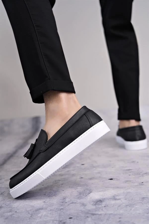 SLW153 Bloom Bağcıksız Püsküllü Cilt Erkek Günlük Spor Klasik Ayakkabı CBT - Siyah