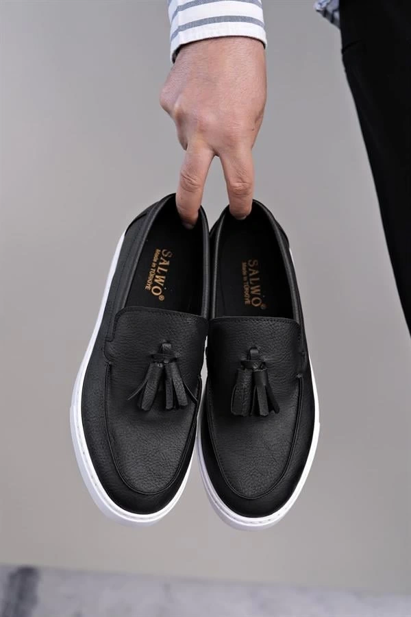 SLW153 Bloom Bağcıksız Püsküllü Cilt Erkek Günlük Spor Klasik Ayakkabı CBT - Siyah