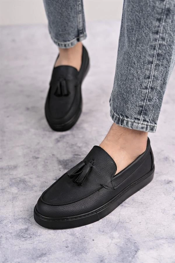SLW153 Bloom Bağcıksız Püsküllü Cilt Erkek Günlük Spor Klasik Ayakkabı CST - Siyah