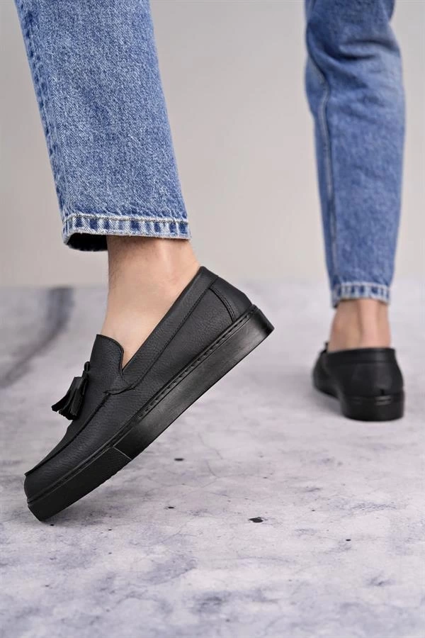 SLW153 Bloom Bağcıksız Püsküllü Cilt Erkek Günlük Spor Klasik Ayakkabı CST - Siyah