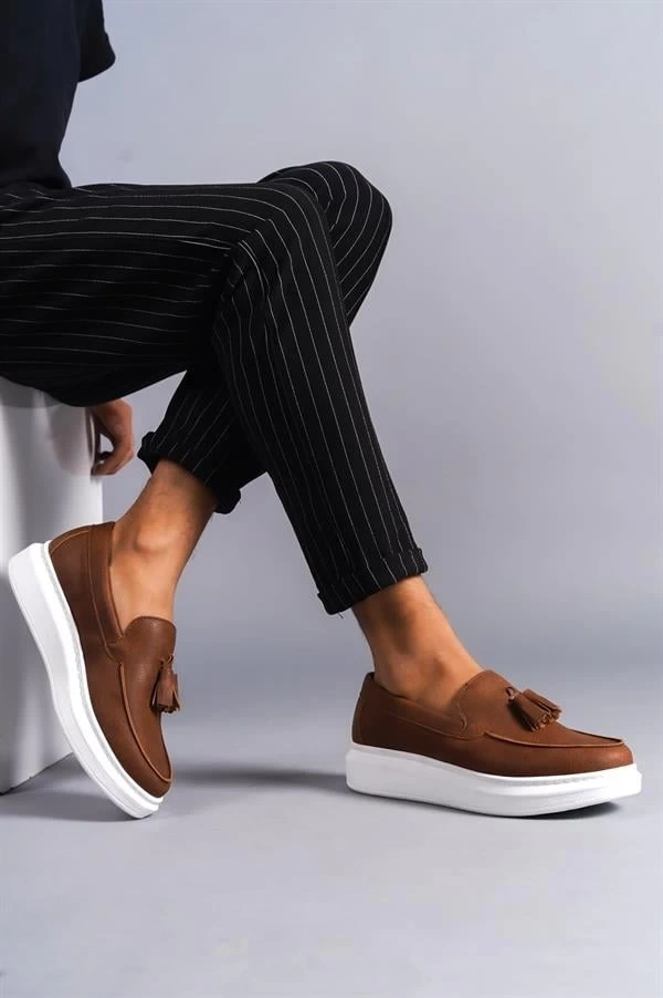 SLW154 Blaze Bağcıksız Püsküllü Cilt Erkek Günlük Spor Klasik Ayakkabı CBT - Taba