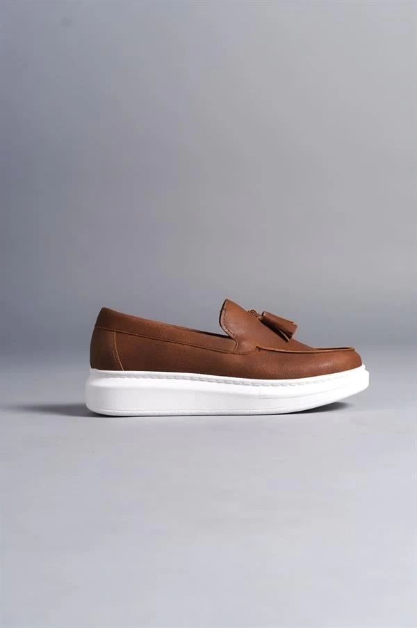 SLW154 Blaze Bağcıksız Püsküllü Cilt Erkek Günlük Spor Klasik Ayakkabı CBT - Taba