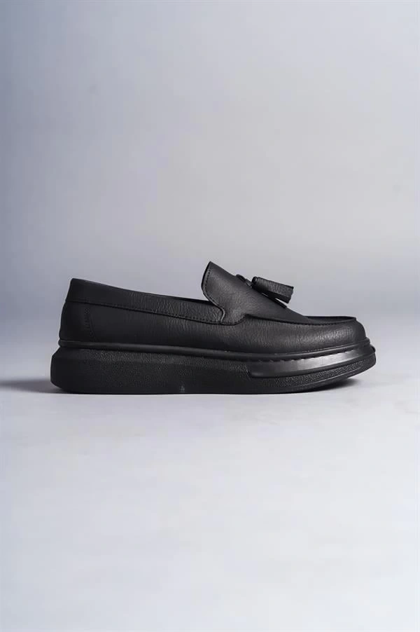 SLW154 Blaze Bağcıksız Püsküllü Cilt Erkek Günlük Spor Klasik Ayakkabı CST - Siyah