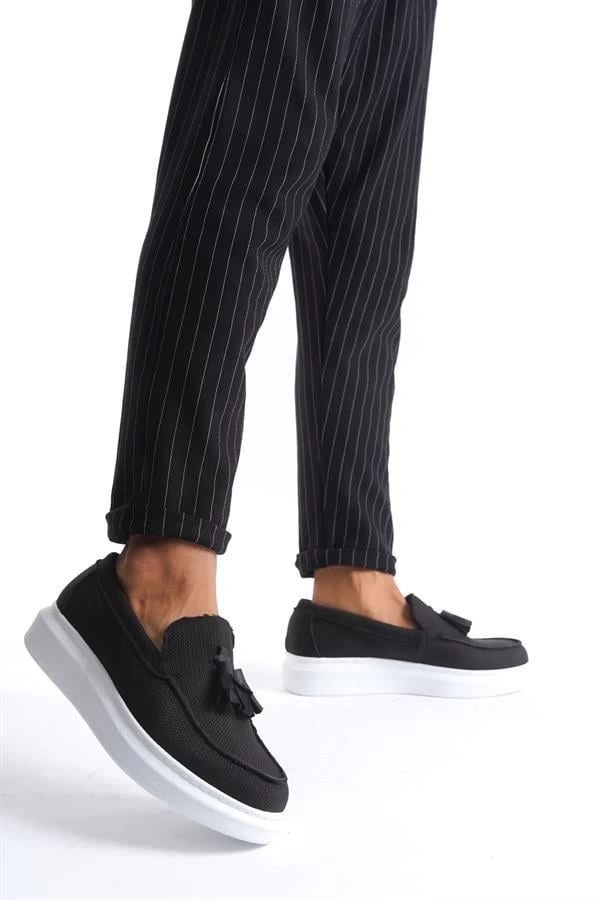 SLW154 Blaze Bağcıksız Püsküllü Keten Erkek Günlük Spor Klasik Ayakkabı KBT - Siyah