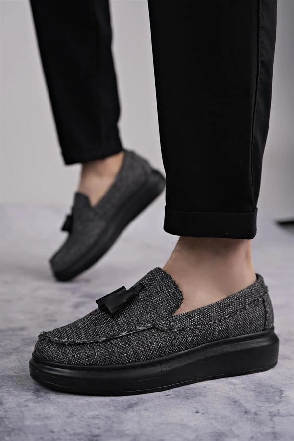 SLW154 Blaze Bağcıksız Püsküllü Keten Erkek Günlük Spor Klasik Ayakkabı KST - Gri