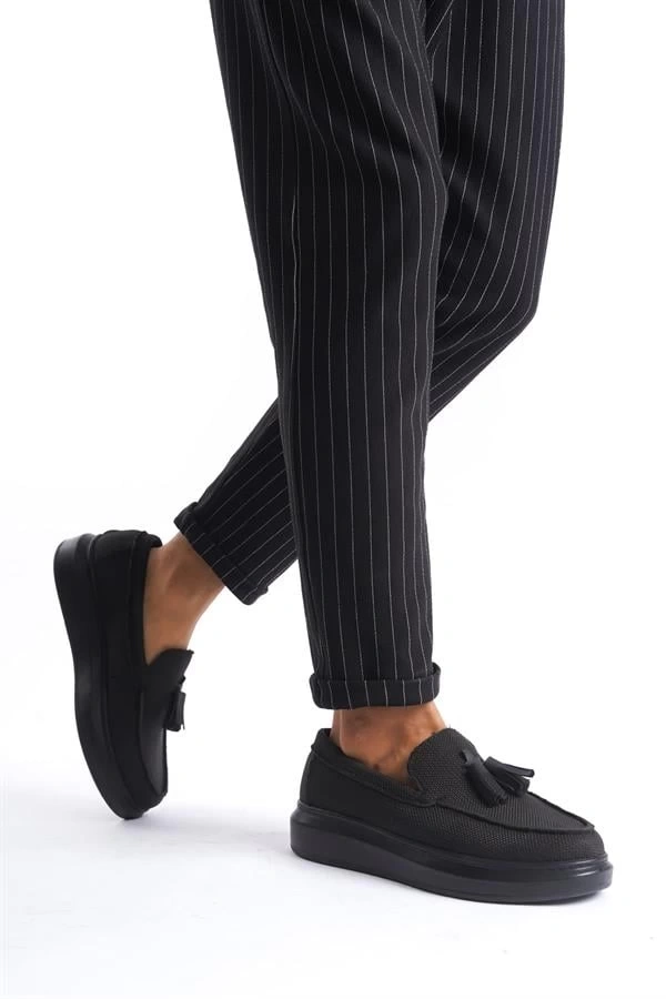 SLW154 Blaze Bağcıksız Püsküllü Keten Erkek Günlük Spor Klasik Ayakkabı KST - Siyah