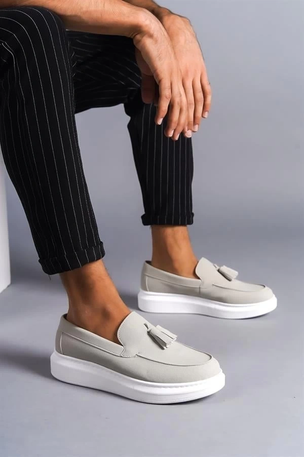 SLW154 Blaze Bağcıksız Püsküllü Süet Erkek Günlük Spor Klasik Ayakkabı SBT - Gri